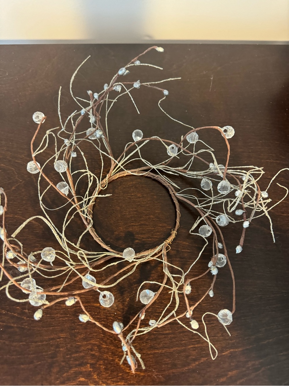 Boho Crystal Accent Wreath - Brown with Clear Beads